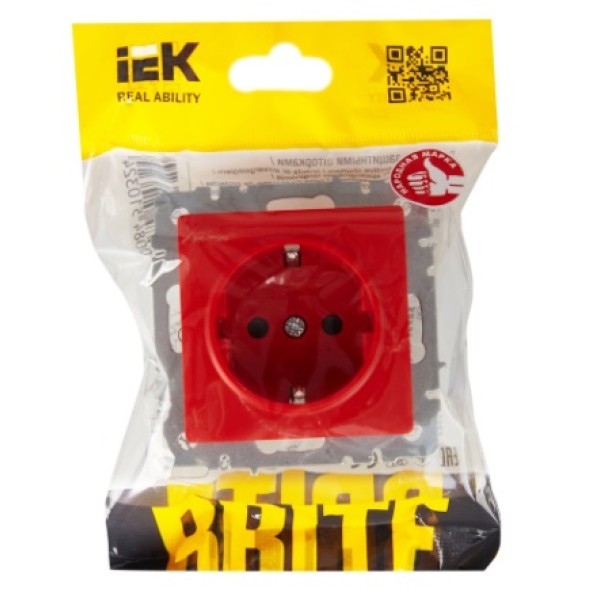 BRITE Розетка 1-местная с заземлением с защитными шторками 16А РС14-1-0-БрК красный IEK