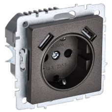 BRITE Розетка 1-местная с заземлением с защитными шторками 16А с USB A+A 5В 2,1А РЮш10-1-БрТБ темная бронза IEK