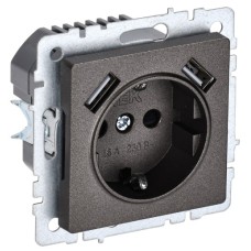 BRITE Розетка 1-местная с заземлением с защитными шторками 16А с USB A+A 5В 3,1А РЮш10-2-БрТБ темная бронза IEK
