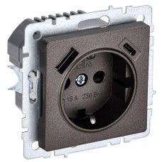BRITE Розетка 1-местная с заземлением с защитными шторками 16А с USB A+C 18Вт РЮш11-1-БрТБ темная бронза IEK