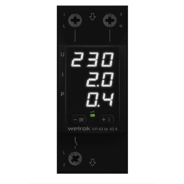Реле напряжение с контролем тока Welrok VIP-63 bk