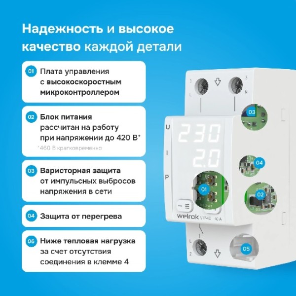 Реле напряжение с контролем тока Welrok VIP-40