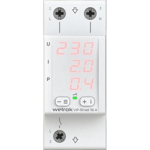 Реле напряжение с контролем тока Welrok VIP-50 Red