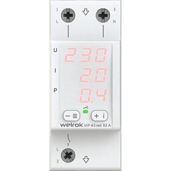 Реле напряжение с контролем тока Welrok VIP-63 Red