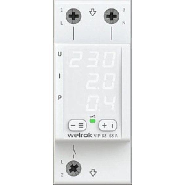 Реле напряжение с контролем тока Welrok VIP-63
