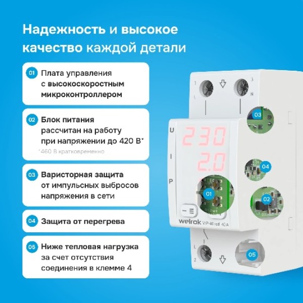 Реле напряжение с контролем тока Welrok VIP-40 Red