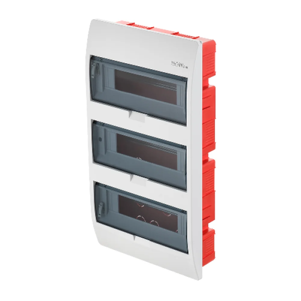 Щит встраиваемый ELEGANT 3x12M, N/PE 4x 2x16+7x10mm2, 3x дымчатых пласт. двери, белый RAL9003, 550x303x104mm