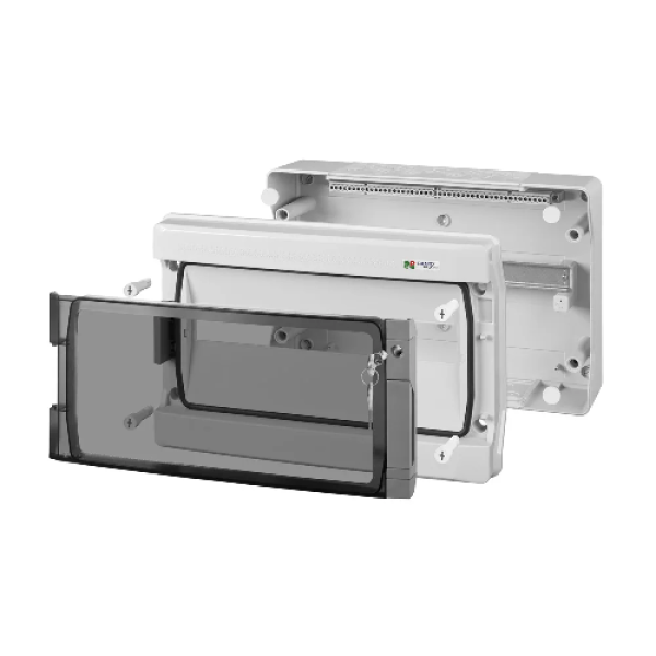 Щит навесной GALANT 1x18M, N/PE 2x 10x16+10x10mm2, дымчатая пласт. дверь, светло-серый RAL7035, 291x432x160mm