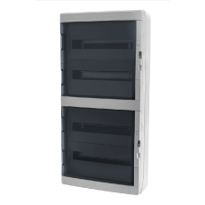 Щит навесной GALANT 4x18M, N/PE 8x 10x16+10x10mm2, 2x дымчатых пласт. двери, светло-серый RAL7035