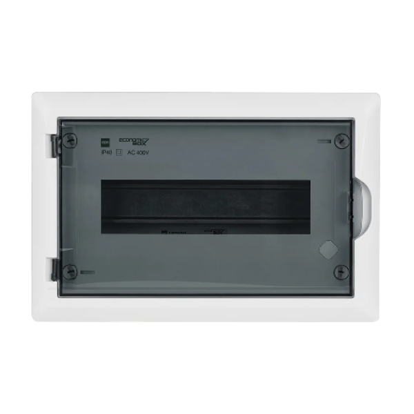 Щит навесной ECO BOX 1x12M, N/PE 2x 6x16+3x10mm2, дымчатая пласт. дверь, белый RAL9003, 198x298x96mm, IP40