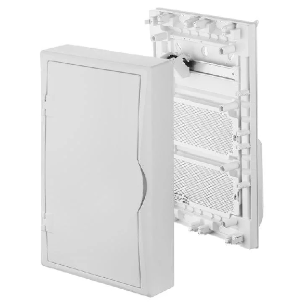 Щит навесной ECO BOX мультимед, TS35+2x МП перф.118x270mm, белая пласт. дверь, белый RAL9003, 560x354x107mm