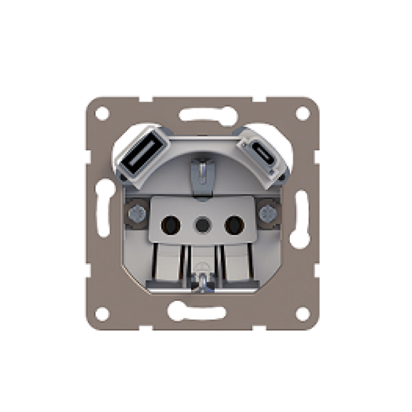 Механизм розетки Schuko 16А 250 В~ с зарядным устройством USB A+C, 5V/4A, мощность 20W, винты, серия DA