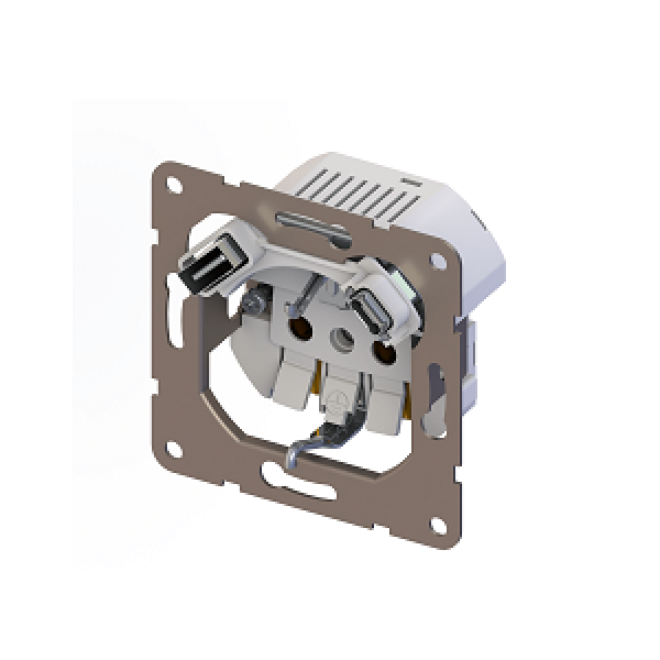 Механизм розетки Schuko 16А 250 В~ с зарядным устройством USB A+C, 5V/4A, мощность 20W, винты, серия DA