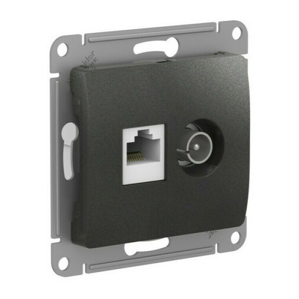 GLOSSA РОЗЕТКА двойная ТВ + компьютерная RJ45, кат. 5Е, механизм, АНТРАЦИТ
