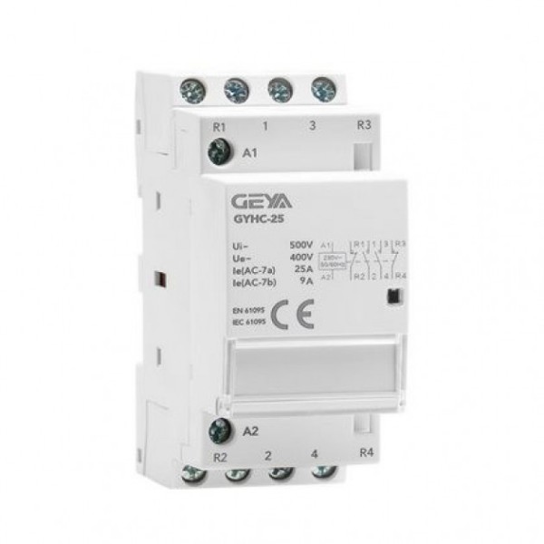 Контактор модульный GYHC-4P, 25A, 2NO+2NC, 24VAC/DC, 2M