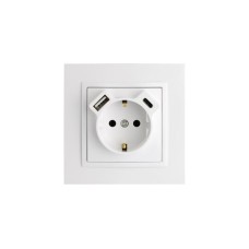 Лицевая панель для розетки 2к+з с USB A+C, белый