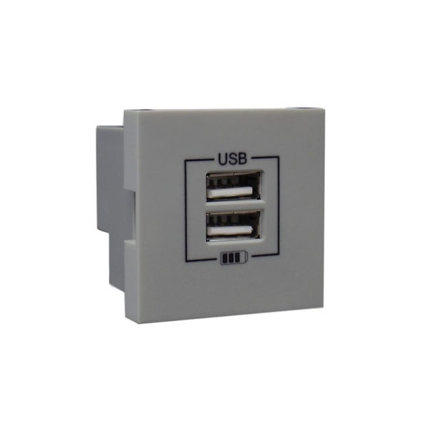 Розетка USB двойная &ndash; зарядная &ndash; алюминий