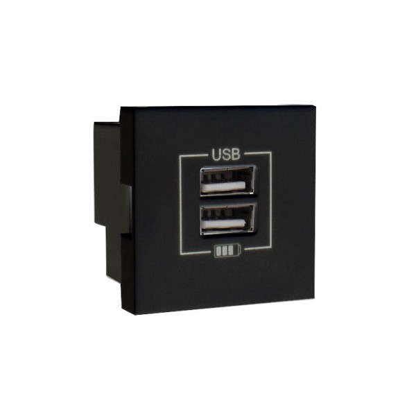 Розетка USB двойная &ndash; зарядная &ndash; черный (матовый)
