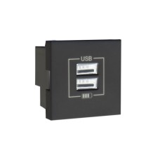 Розетка USB двойная &ndash; зарядная &ndash; черный (глянец)