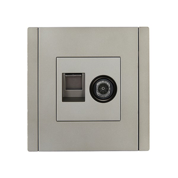 FORTE&PIANO Розетка двойная TV+RJ45 кат.5E FP536 сталь IEK