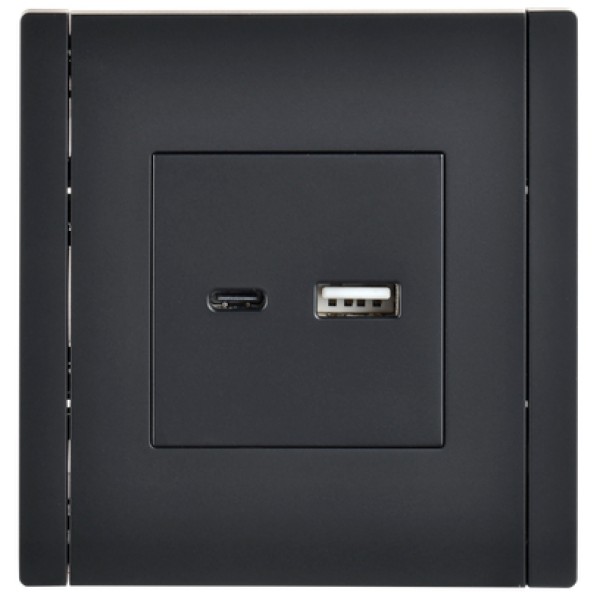 FORTE&PIANO Розетка USB A+C 18Вт FP151 черный IEK