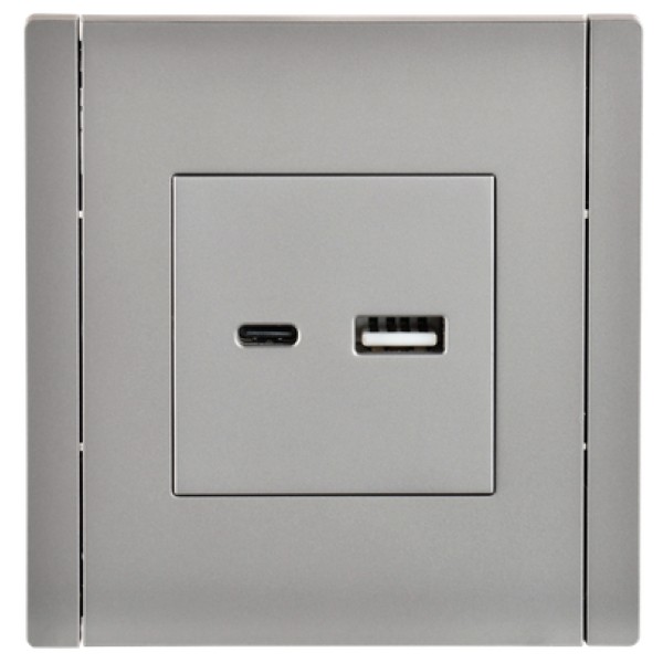 FORTE&PIANO Розетка USB A+C 3,1А FP550 сталь IEK