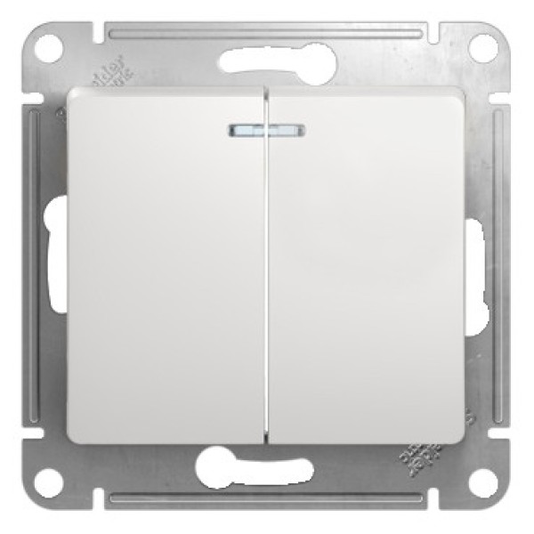 Выключатель двухклавишный с подсветкой белый Schneider Electric Glossa