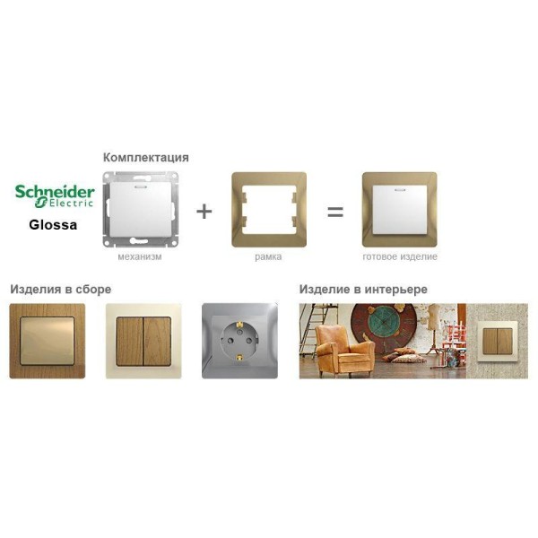 Выключатель одноклавишный перекрестный белый Schneider Electric Glossa