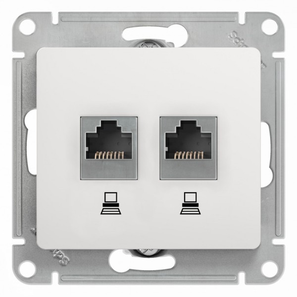 GLOSSA РОЗЕТКА двойная RJ45+RJ45 кат. 5Е, механизм, БЕЛЫЙ