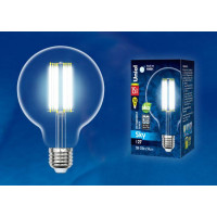 Ретро лампа Эдисона UNIEL LED-G95-15W/4000K/E27/CL PLS02WH  ПРОЗРАЧНАЯ КОЛБА