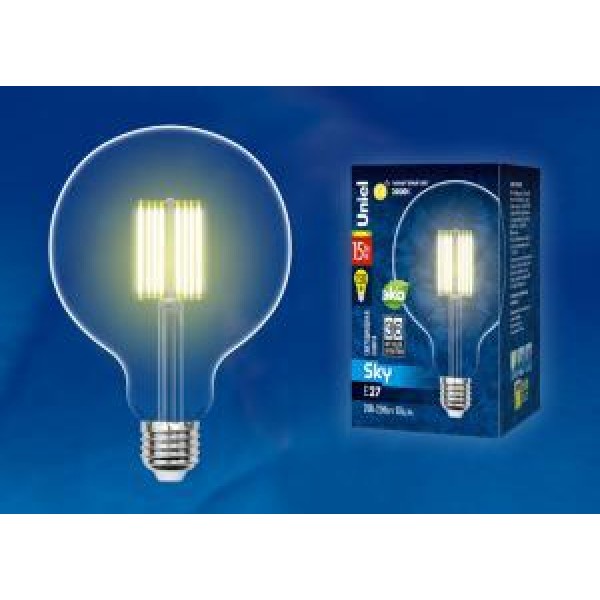 Ретро лампа Эдисона UNIEL LED-G125-15W/3000K/E27/CL PLS02WH  ПРОЗРАЧНАЯ КОЛБА