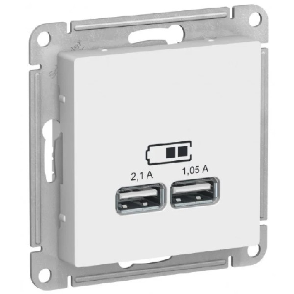 ATLASDESIGN USB РОЗЕТКА, 5В, 1 порт x 2,1 А, 2 порта х 1,05 А, механизм, БЕЛЫЙ, USB