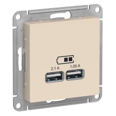 ATLASDESIGN USB РОЗЕТКА, 5В, 1 порт x 2,1 А, 2 порта х 1,05 А, механизм, БЕЖЕВЫЙ