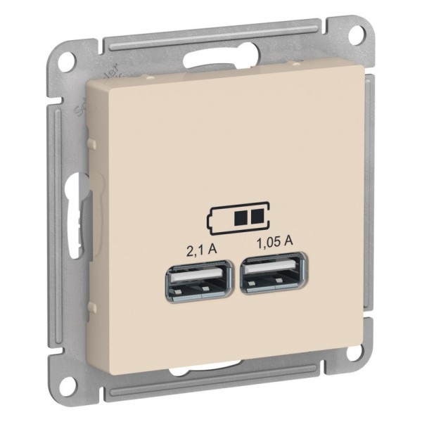 ATLASDESIGN USB РОЗЕТКА, 5В, 1 порт x 2,1 А, 2 порта х 1,05 А, механизм, БЕЖЕВЫЙ