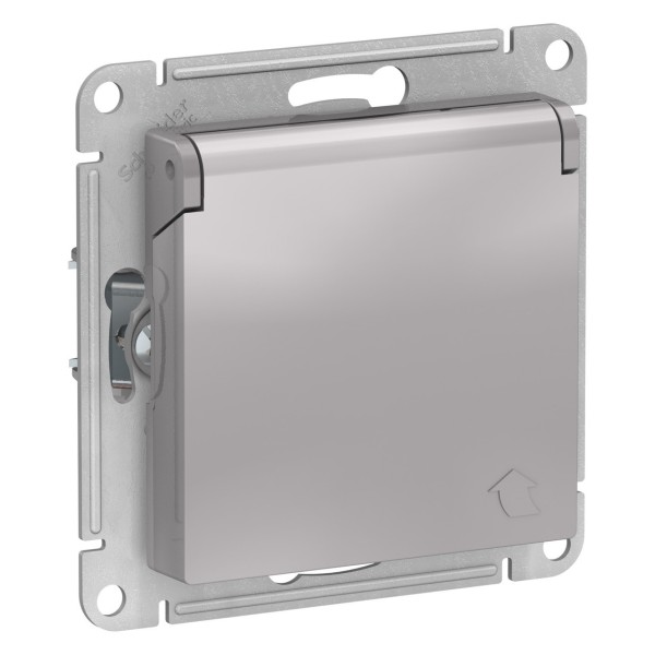 ATLASDESIGN РОЗЕТКА с заземл. со шторками с крышкой, 16А, IP20, механизм, АЛЮМИНИЙ