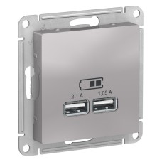 ATLASDESIGN USB РОЗЕТКА, 5В, 1 порт x 2,1 А, 2 порта х 1,05 А,механизм, АЛЮМИНИЙ