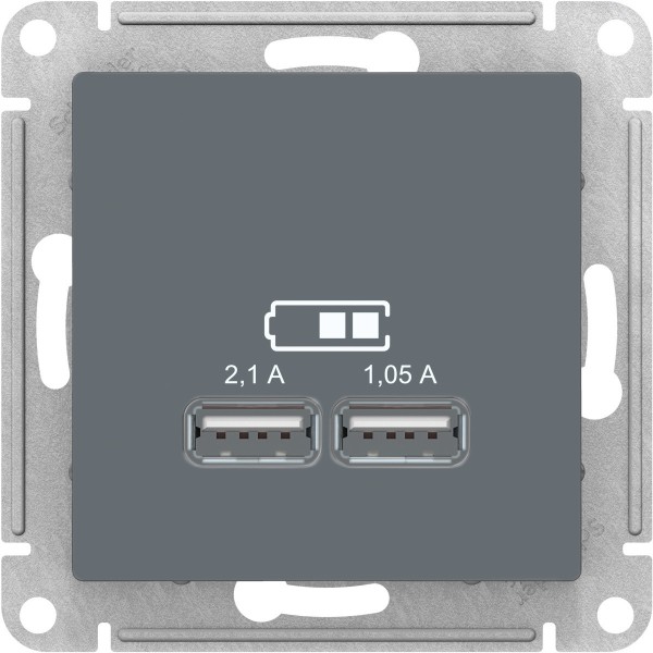 ATLASDESIGN USB РОЗЕТКА, 5В, 1 порт x 2,1 А, 2 порта х 1,05 А, механизм, ГРИФЕЛЬ