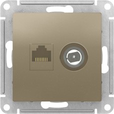ATLASDESIGN РОЗЕТКА двойная комп+ТВ, RJ45+TV, кат.5E, механизм, ШАМПАНЬ