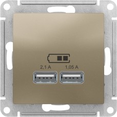 ATLASDESIGN USB РОЗЕТКА, 5В, 1 порт x 2,1 А, 2 порта х 1,05 А, механизм, ШАМПАНЬ