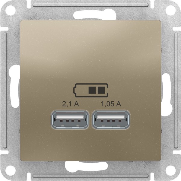 ATLASDESIGN USB РОЗЕТКА, 5В, 1 порт x 2,1 А, 2 порта х 1,05 А, механизм, ШАМПАНЬ