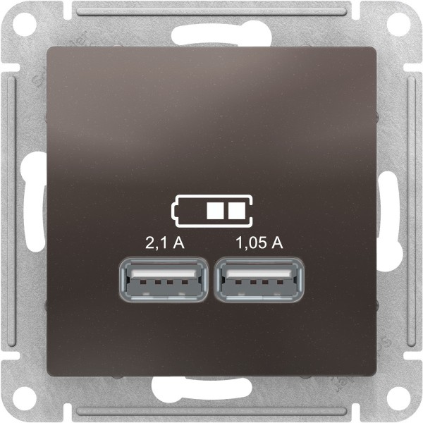 ATLASDESIGN USB РОЗЕТКА, 5В, 1 порт x 2,1 А, 2 порта х 1,05 А, механизм, МОККО