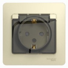 GLOSSA РОЗЕТКА с заземлением со шторками с крышкой, 16А, IP44, в сборе, БЕЖЕВЫЙ