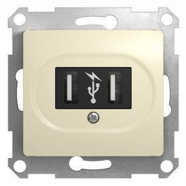 GLOSSA USB РОЗЕТКА, 5В/2100мА, 2х5В/1050мА, механизм, БЕЖЕВЫЙ