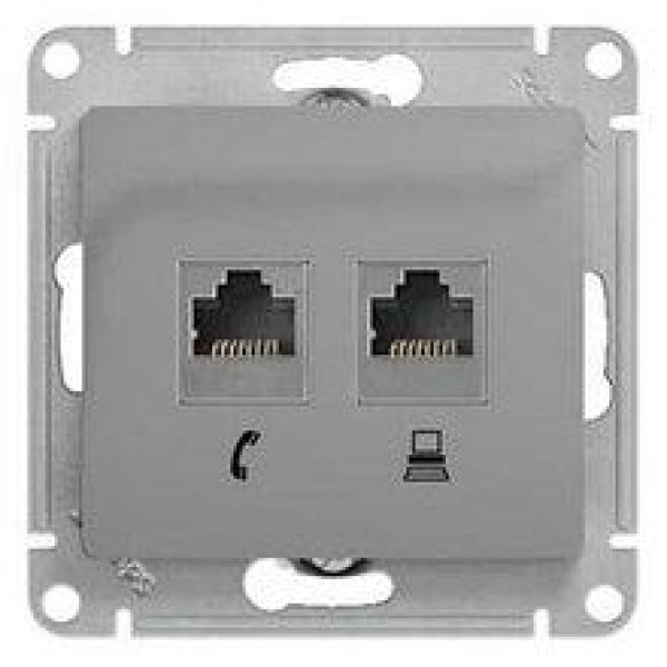GLOSSA РОЗЕТКА двойная RJ45+RJ45, кат.5E, механизм, АЛЮМИНИЙ