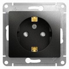 GLOSSA РОЗЕТКА с заземлением со шторками с крышкой, 16А, IP20, в сборе, АНТРАЦИТ