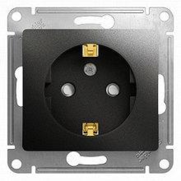 GLOSSA РОЗЕТКА с заземлением со шторками с крышкой, 16А, IP20, в сборе, АНТРАЦИТ