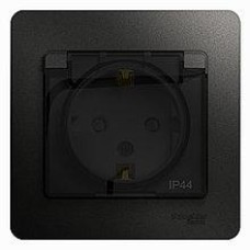 GLOSSA РОЗЕТКА с заземлением со шторками с крышкой, 16А, IP44, в сборе, АНТРАЦИТ
