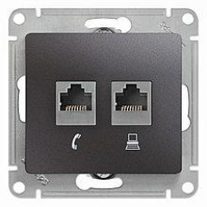 GLOSSA РОЗЕТКА двойная RJ11+RJ45, кат.5E, механизм, АНТРАЦИТ