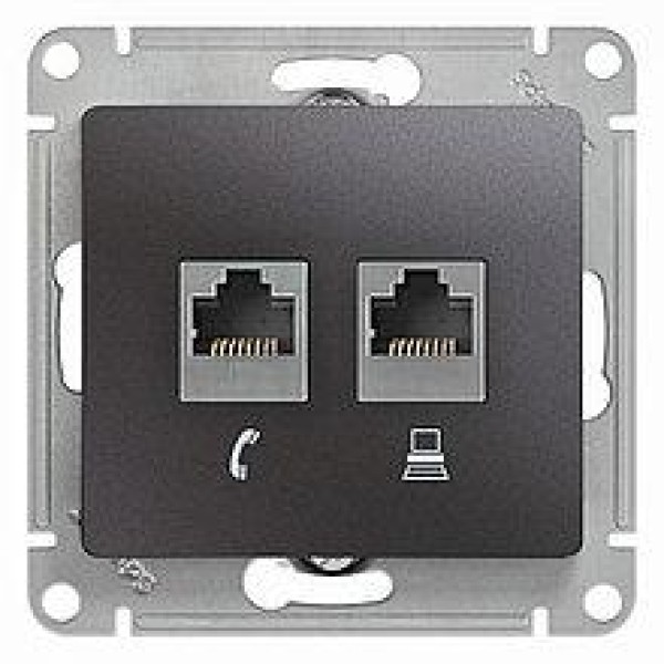 GLOSSA РОЗЕТКА двойная RJ11+RJ45, кат.5E, механизм, АНТРАЦИТ