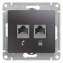 GLOSSA РОЗЕТКА двойная RJ11+RJ45, кат.5E, механизм, АНТРАЦИТ